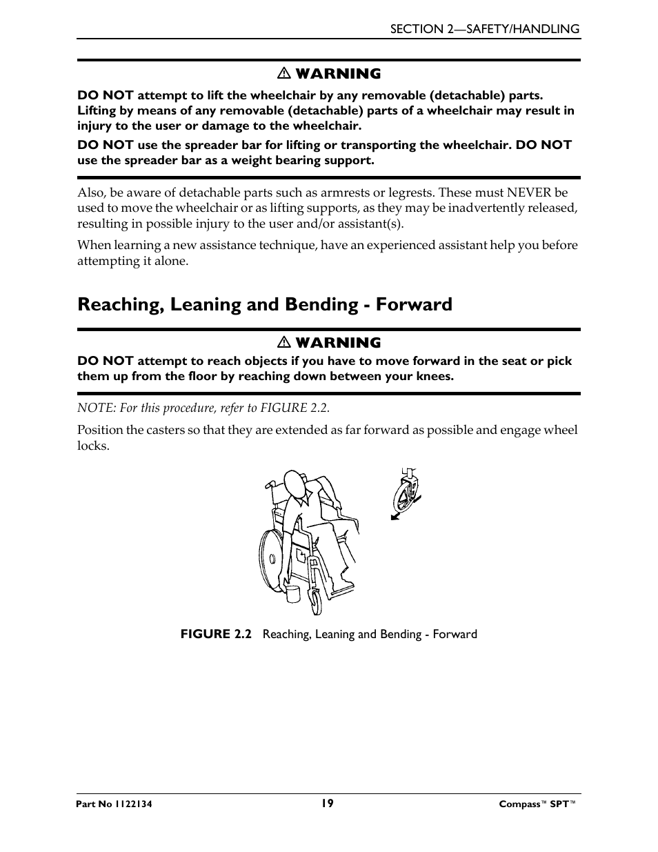 Reaching, leaning and bending - forward | Invacare Compass SPT PH904A User Manual | Page 19 / 64