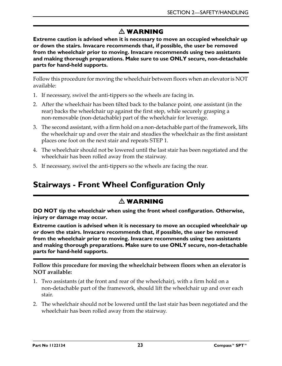 Stairways - front wheel configuration only | Invacare Compass SPT PH904A User Manual | Page 23 / 64