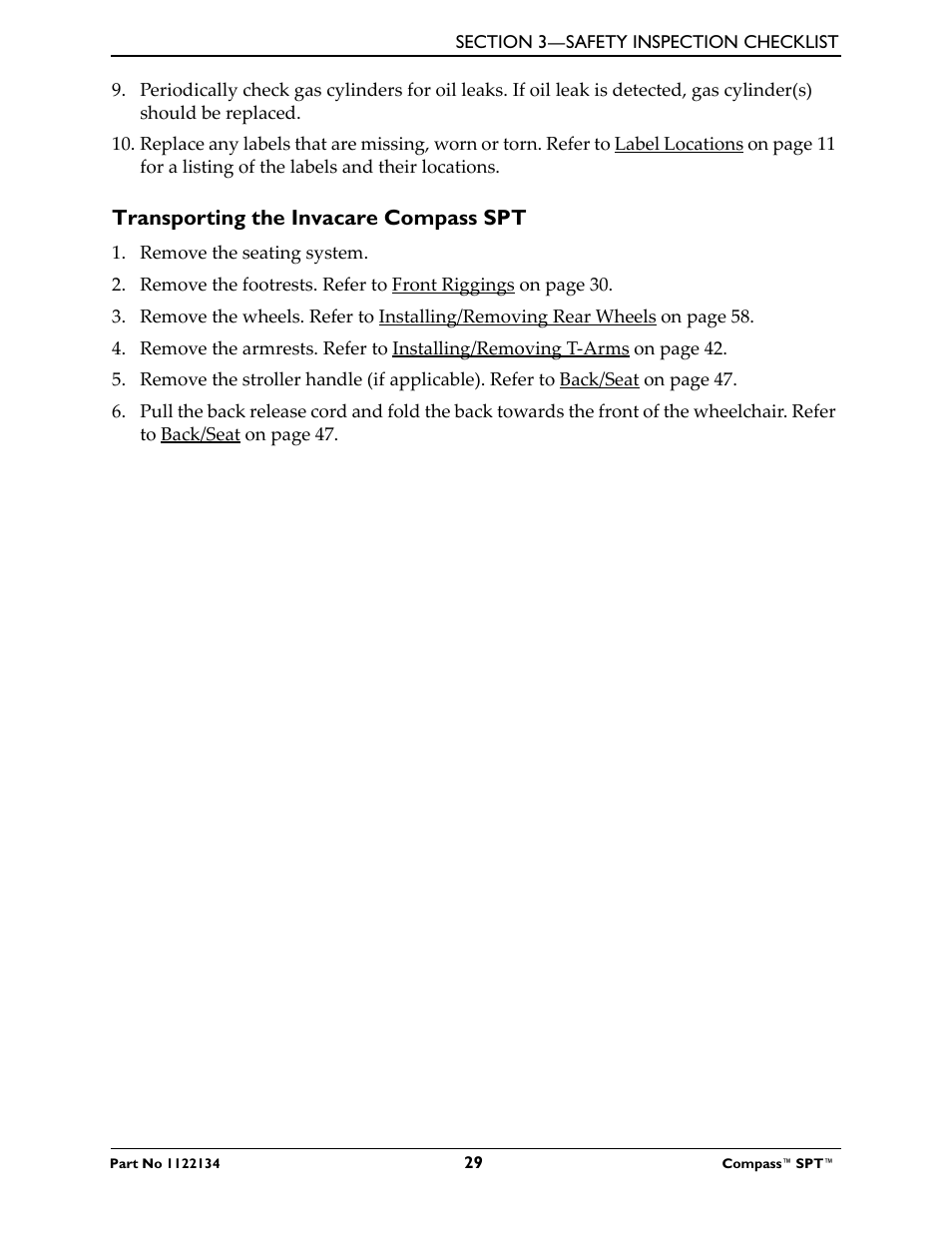 Transporting the invacare compass spt | Invacare Compass SPT PH904A User Manual | Page 29 / 64