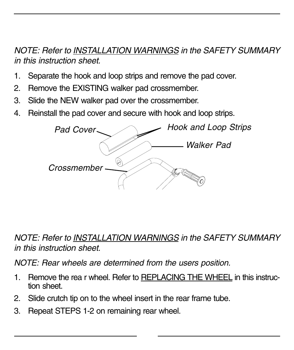 Replacing the walker pad (figure 5), Installing the crutch tips (figure 6) | Invacare 6210 User Manual | Page 9 / 12