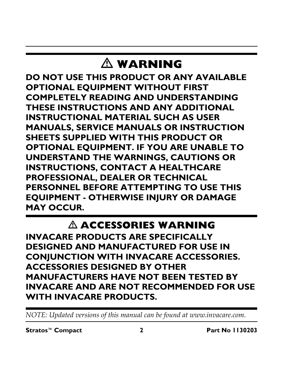 M warning, M accessories warning, Warning | Ƽ accessories warning | Invacare Stratos Compact IRC 1710 User Manual | Page 2 / 92