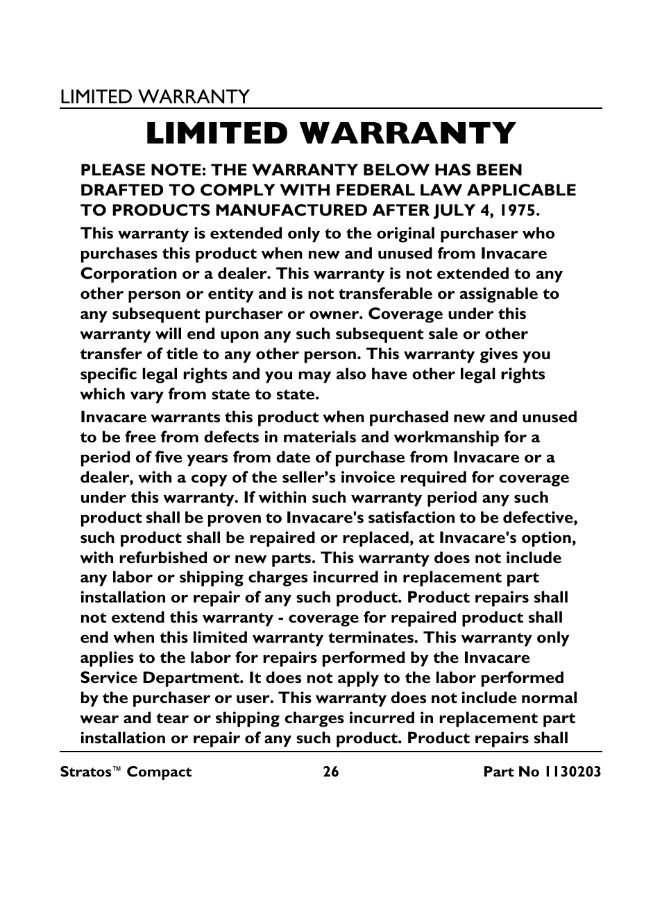 Limited warranty | Invacare Stratos Compact IRC 1710 User Manual | Page 26 / 92