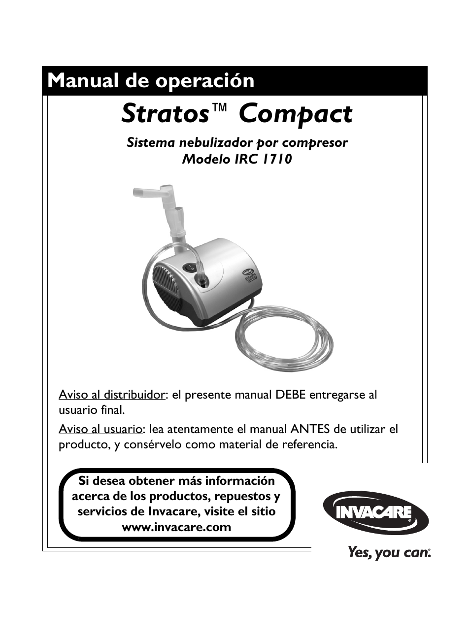 1130203g_asp.pdf, Stratos™compact, Sistema nebulizador por compresor | Modelo irc 1710, Manual de operación | Invacare Stratos Compact IRC 1710 User Manual | Page 29 / 92