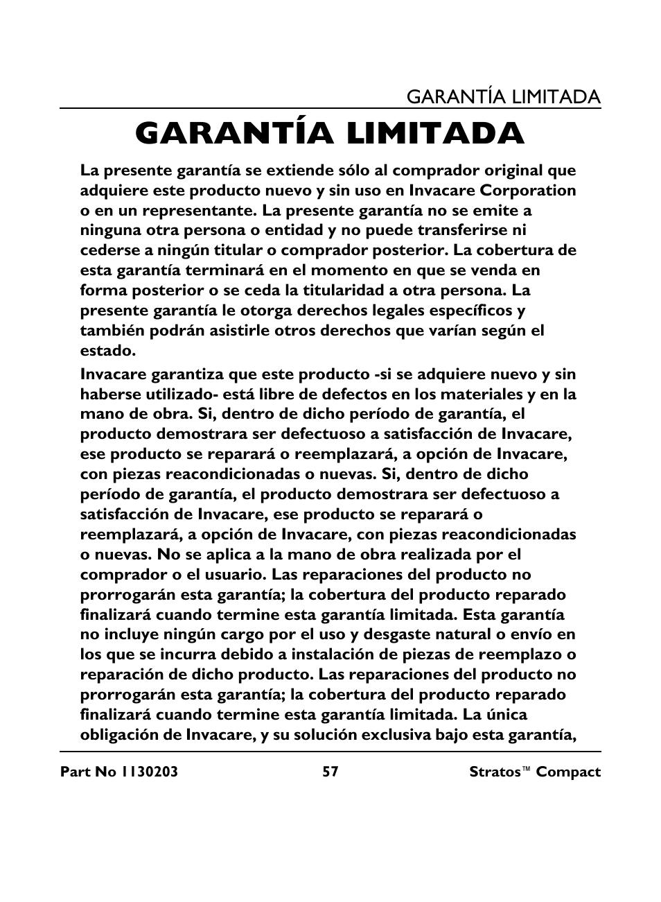 Garantía limitada | Invacare Stratos Compact IRC 1710 User Manual | Page 57 / 92