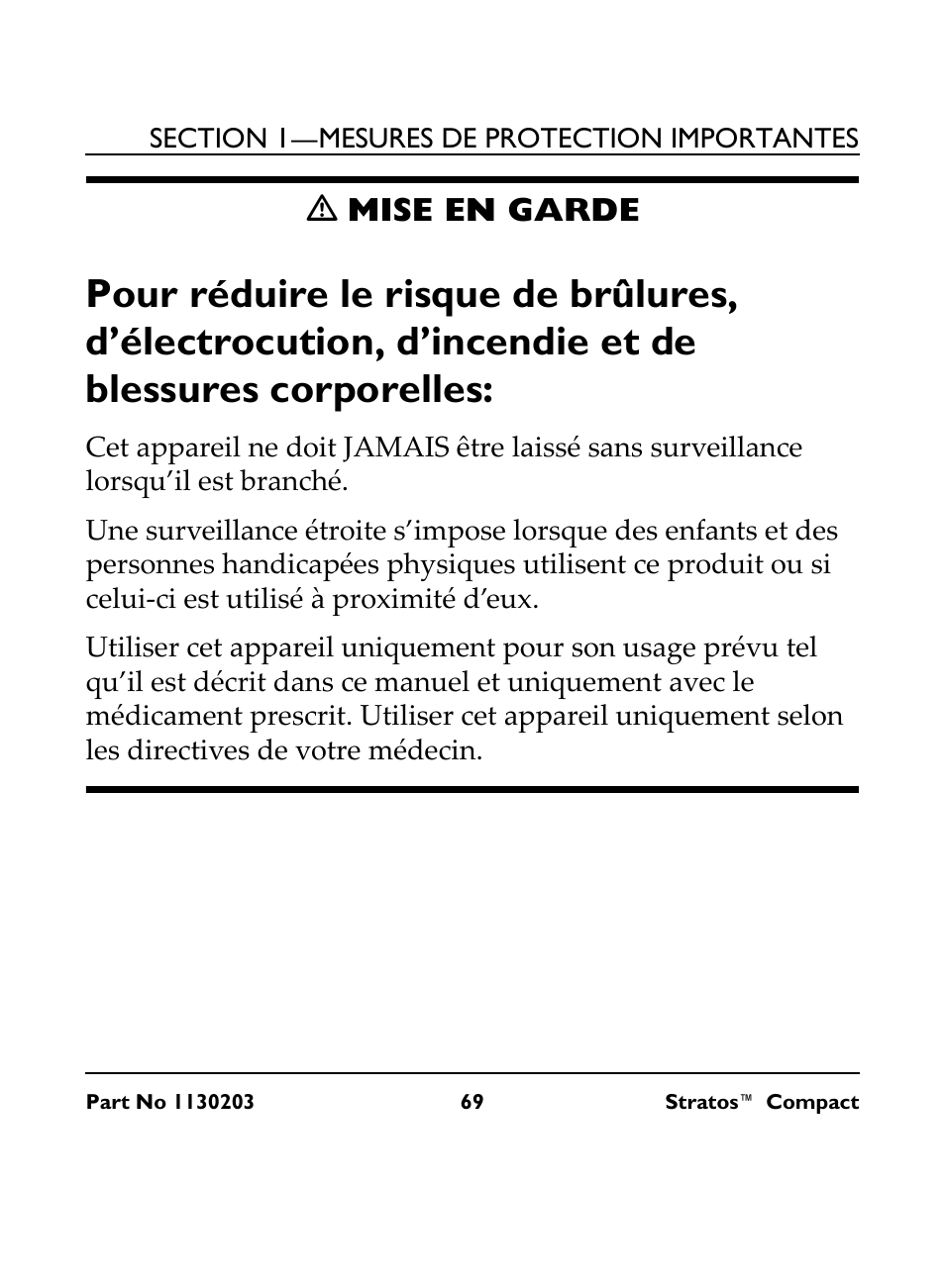 M mise en garde, Ƽ mise en garde | Invacare Stratos Compact IRC 1710 User Manual | Page 69 / 92