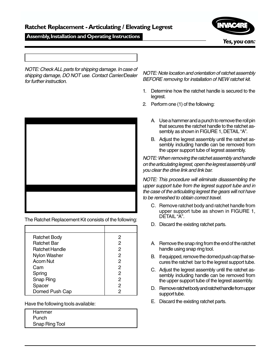 Invacare Articulating/Elevating Legrest User Manual | 8 pages