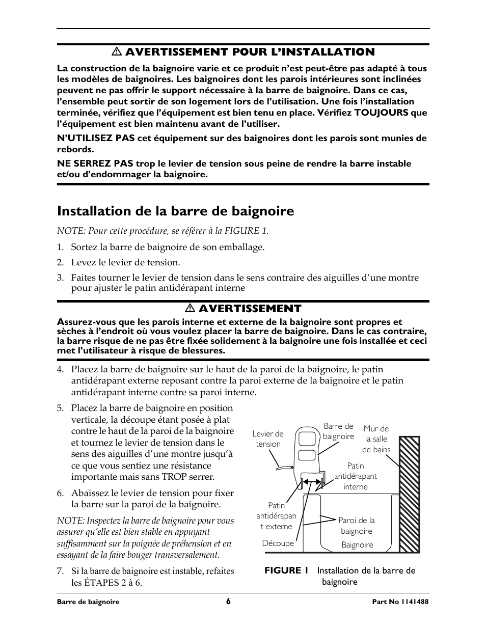 Installation de la barre de baignoire | Invacare 710 User Manual | Page 6 / 12