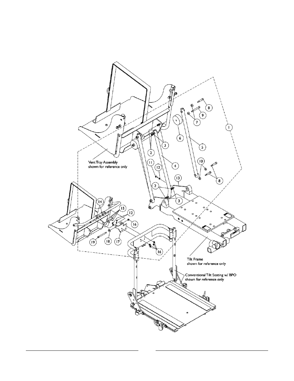 0083bodypart.pdf, Vent tray mounting hardware, Conventional tilt and bpo option | Invacare Formula User Manual | Page 188 / 203