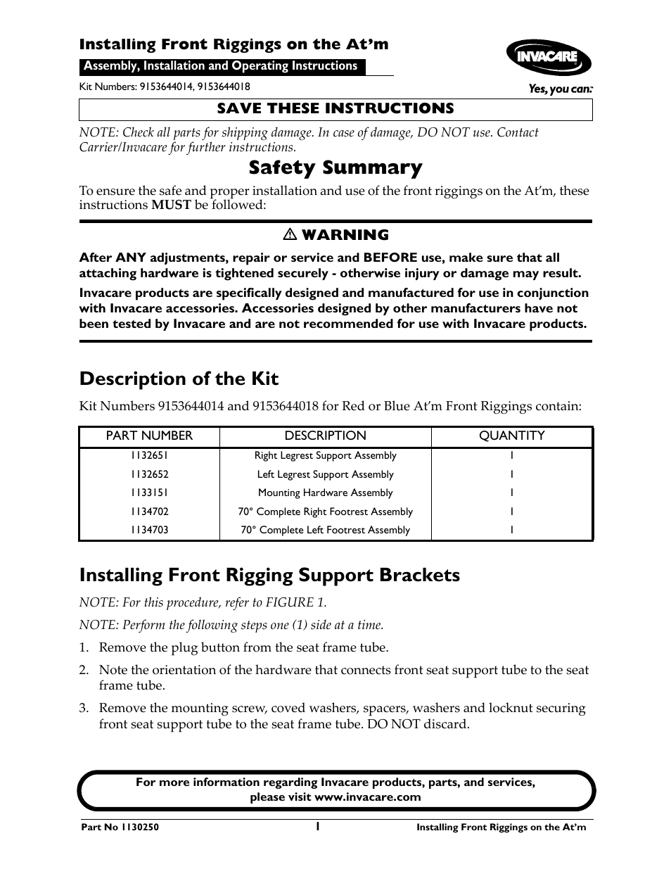 Invacare 9153644018 User Manual | 4 pages