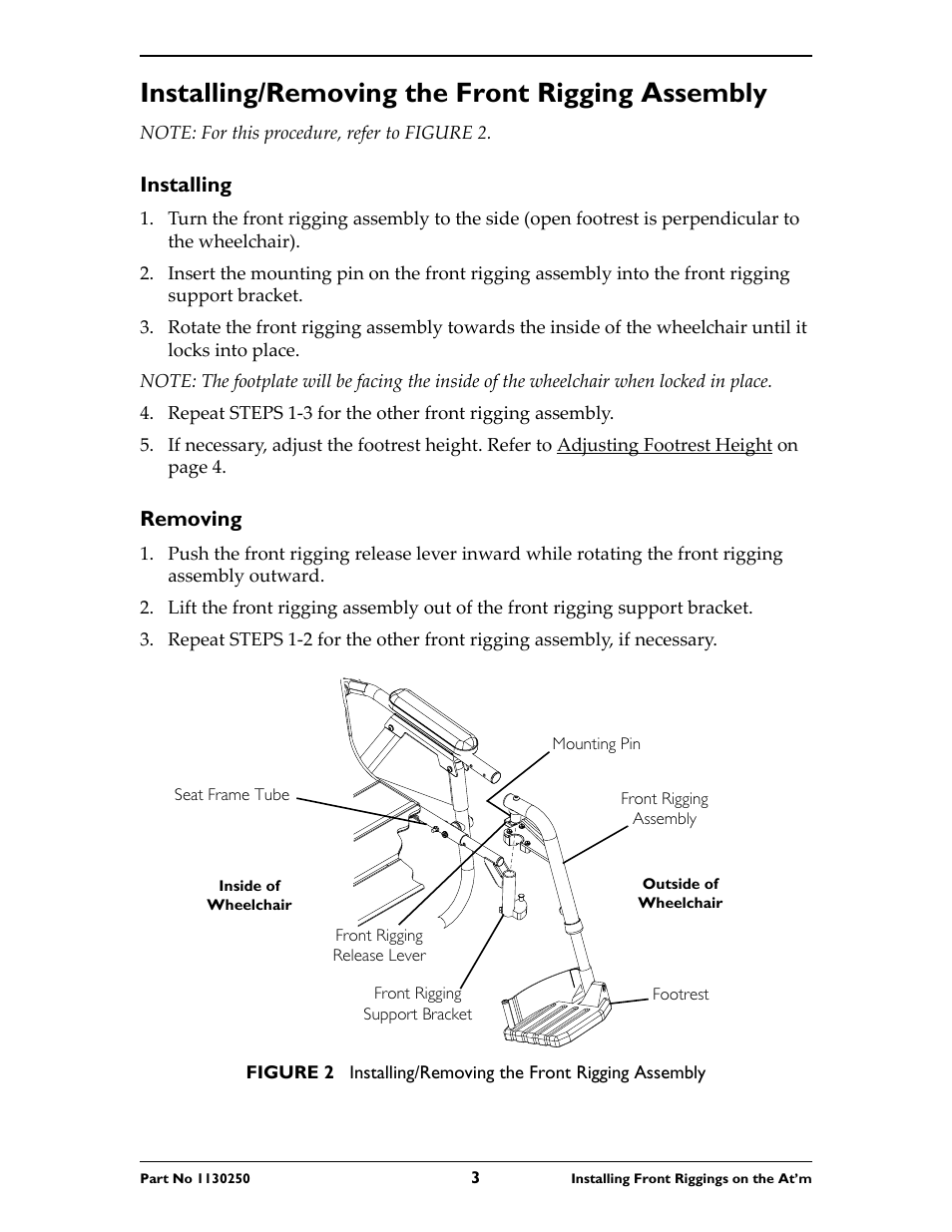 Installing/removing the front rigging assembly | Invacare 9153644018 User Manual | Page 3 / 4