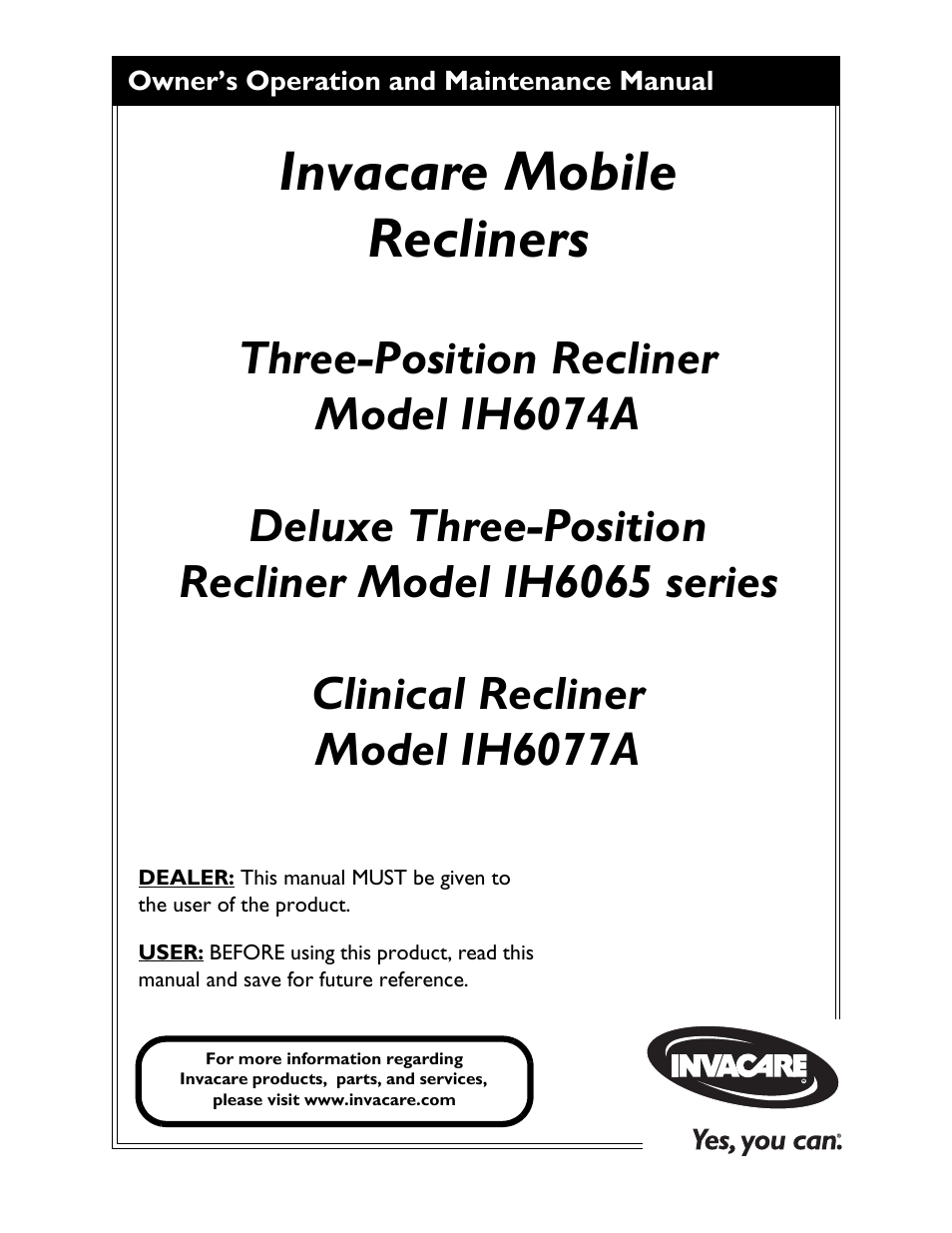 Invacare Deluxe Three-Position IH6065 series User Manual | 32 pages