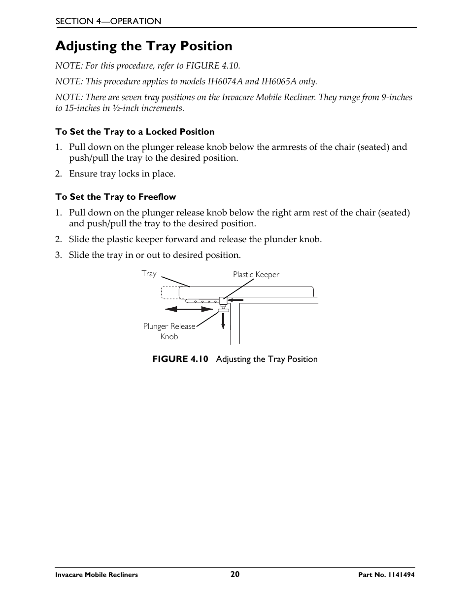 Adjusting the tray position | Invacare Deluxe Three-Position IH6065 series User Manual | Page 20 / 32