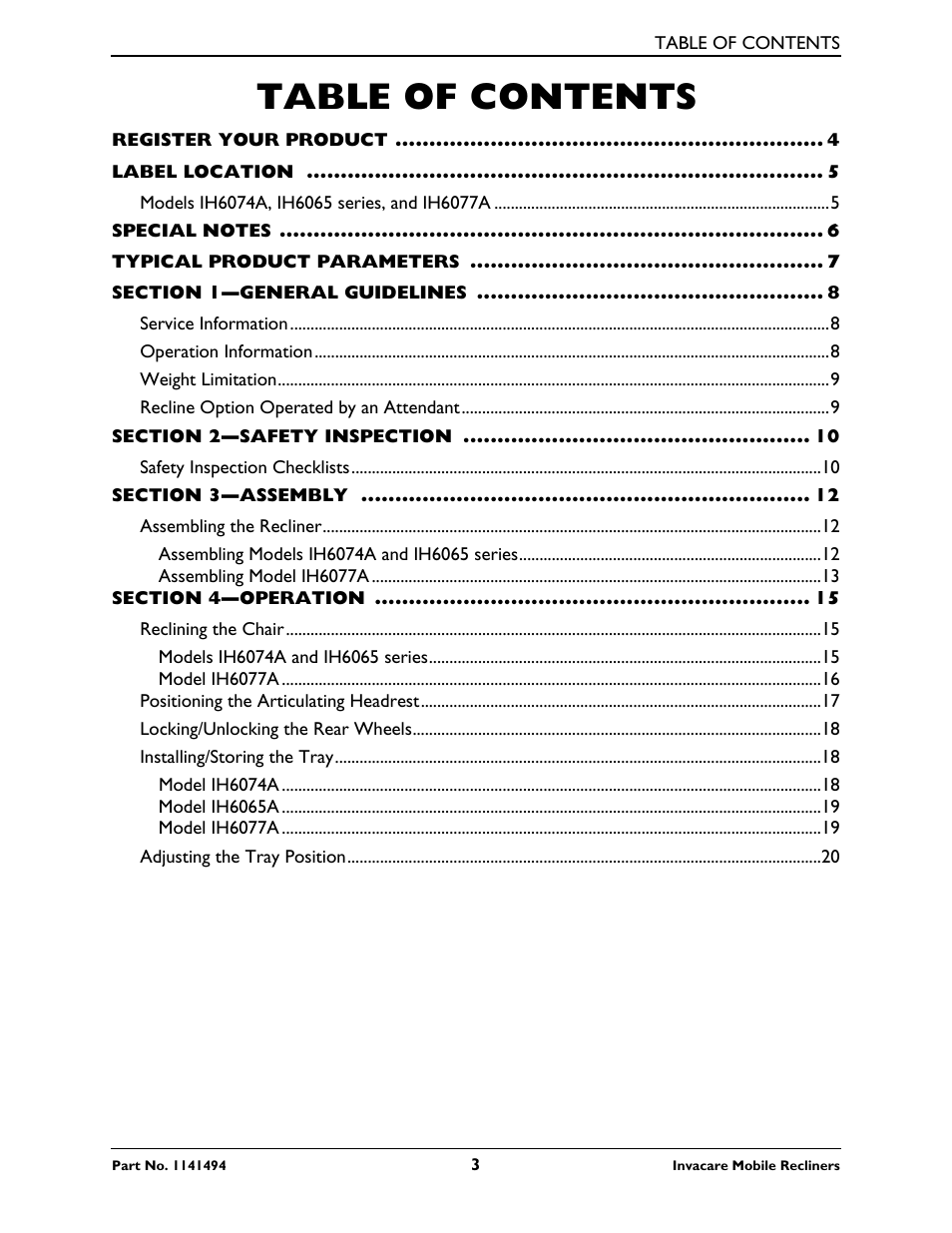 Invacare Deluxe Three-Position IH6065 series User Manual | Page 3 / 32