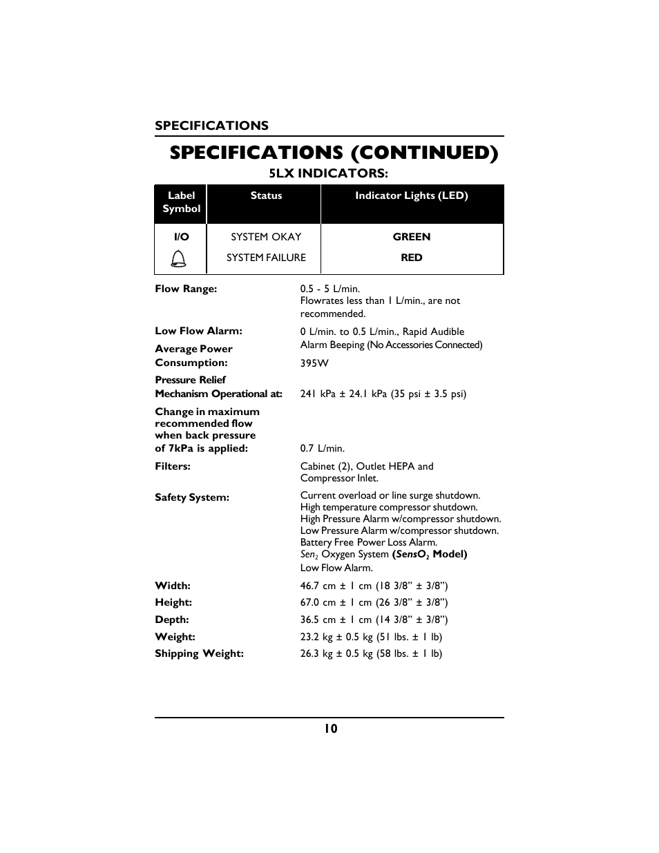 Specifications (continued) | Invacare PLATINUM 5 User Manual | Page 10 / 148