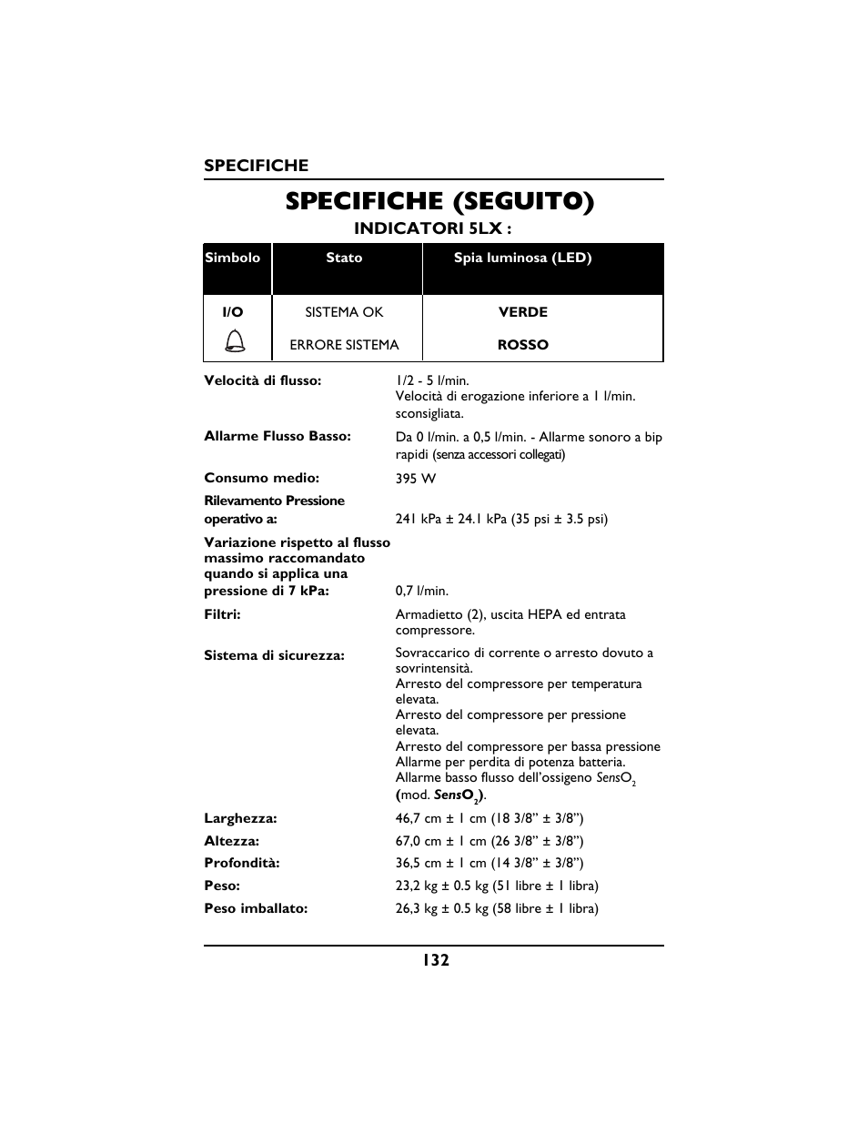 Specifiche (seguito) | Invacare PLATINUM 5 User Manual | Page 132 / 148