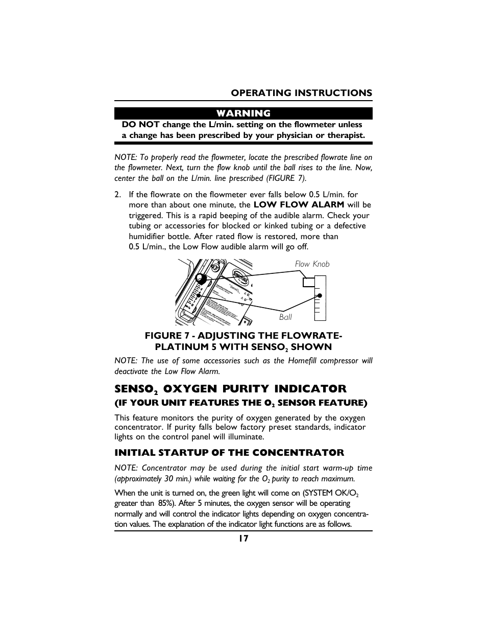 Senso, Oxygen purity indicator | Invacare PLATINUM 5 User Manual | Page 17 / 148