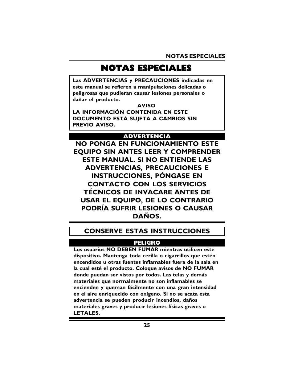 Notas especiales | Invacare PLATINUM 5 User Manual | Page 25 / 148