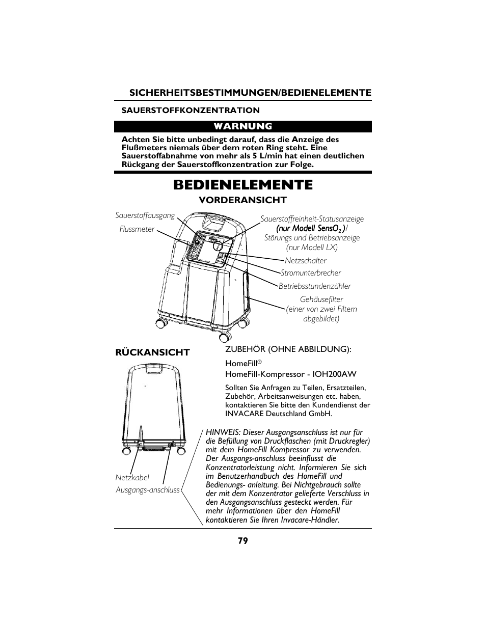 Bedienelemente | Invacare PLATINUM 5 User Manual | Page 79 / 148