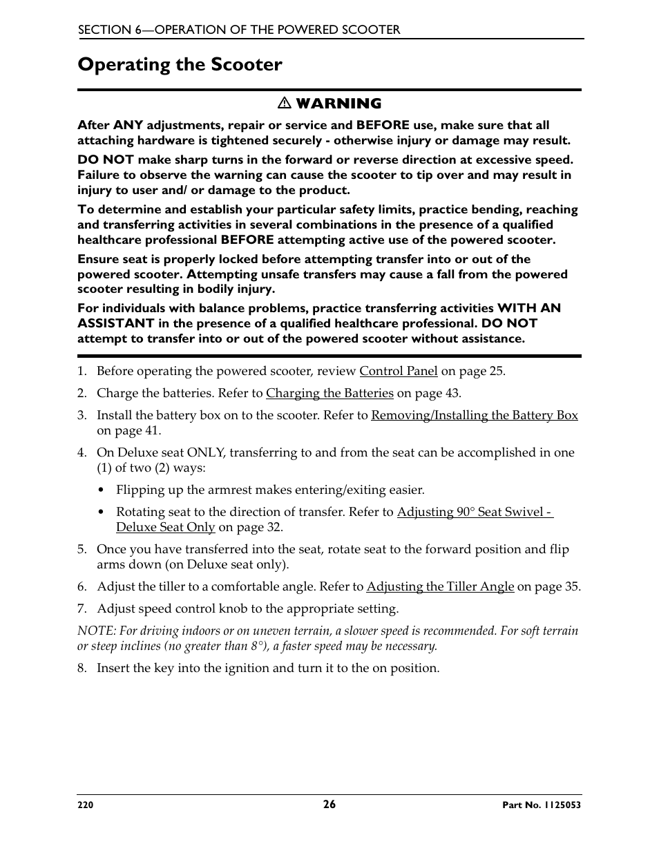 Operating the scooter | Invacare 220 User Manual | Page 26 / 52