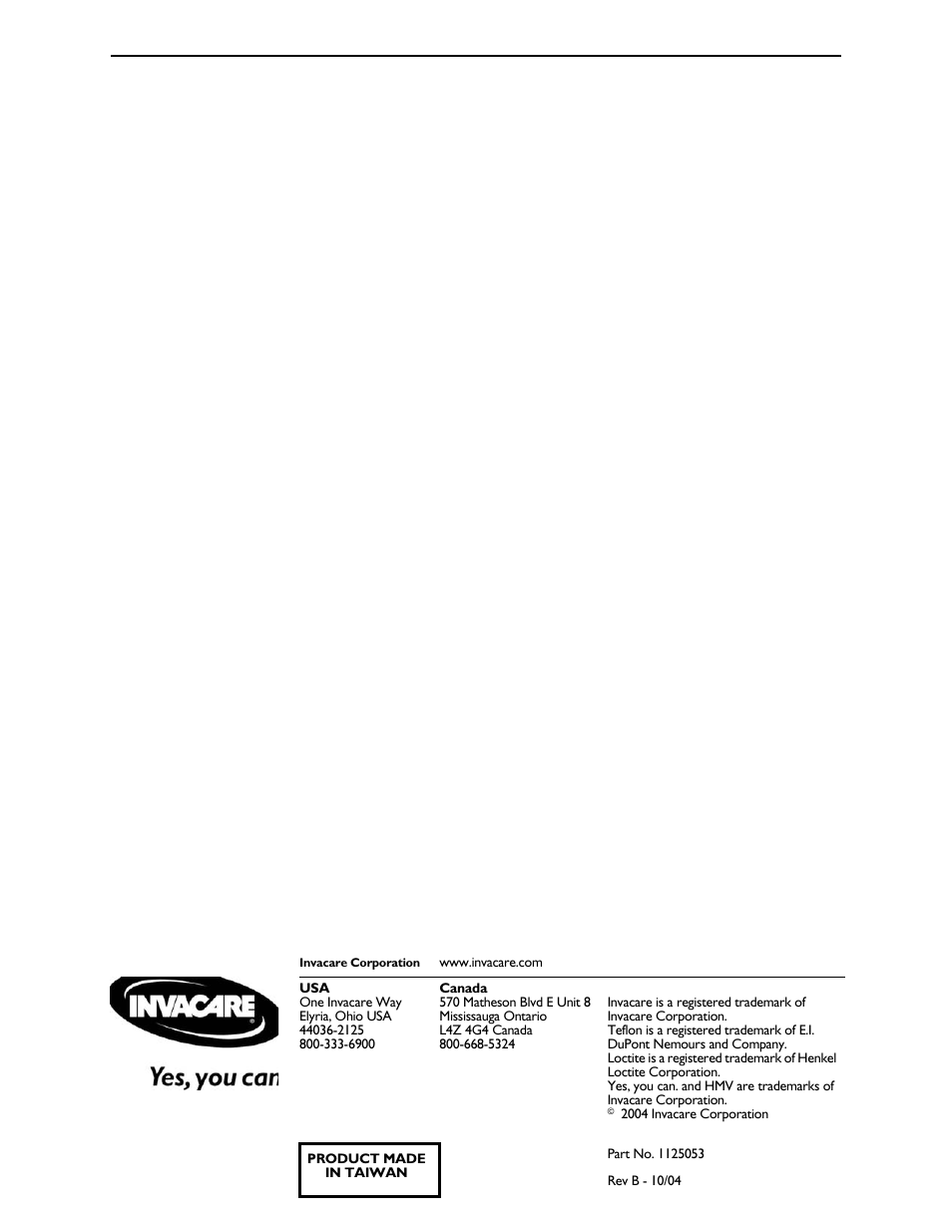 Part no. 1125053 | Invacare 220 User Manual | Page 52 / 52