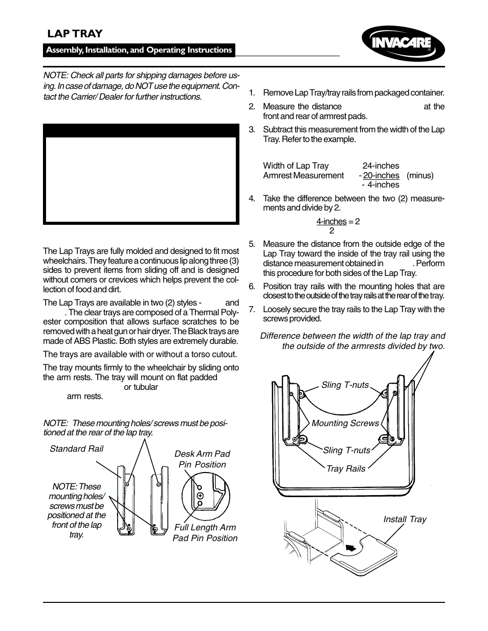 Invacare Lap Tray User Manual | 2 pages