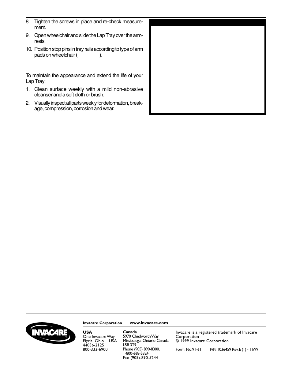 Maintenance | Invacare Lap Tray User Manual | Page 2 / 2