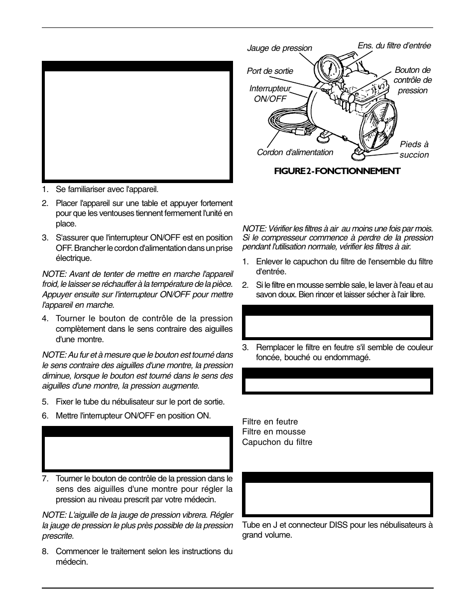 Fonctionnement (figure 2), Nettoyer et remplacer les filtres à air, Pièces de rechange | Accessoires | Invacare 50 psi Compressor IRC607 User Manual | Page 11 / 12