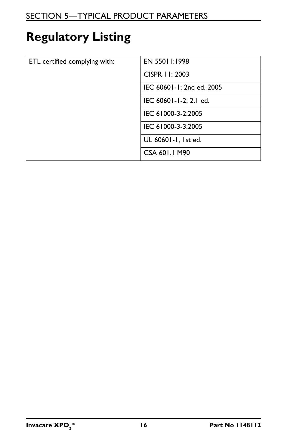 Regulatory listing | Invacare XPO100 User Manual | Page 16 / 48