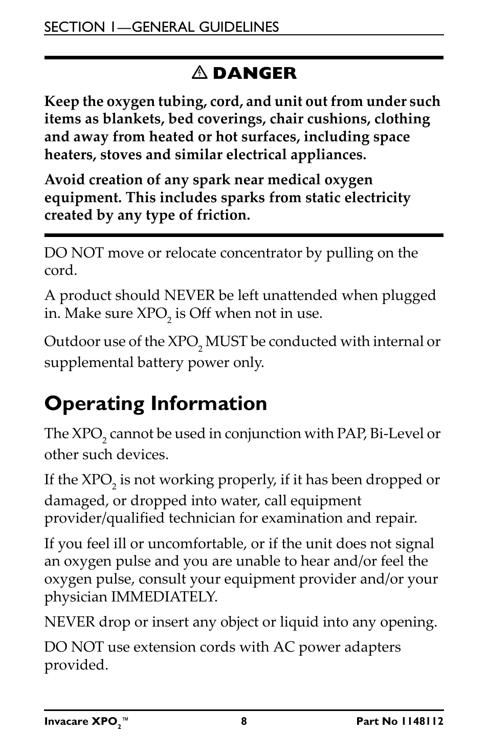 Operating information, Ꮨ danger | Invacare XPO100 User Manual | Page 8 / 48