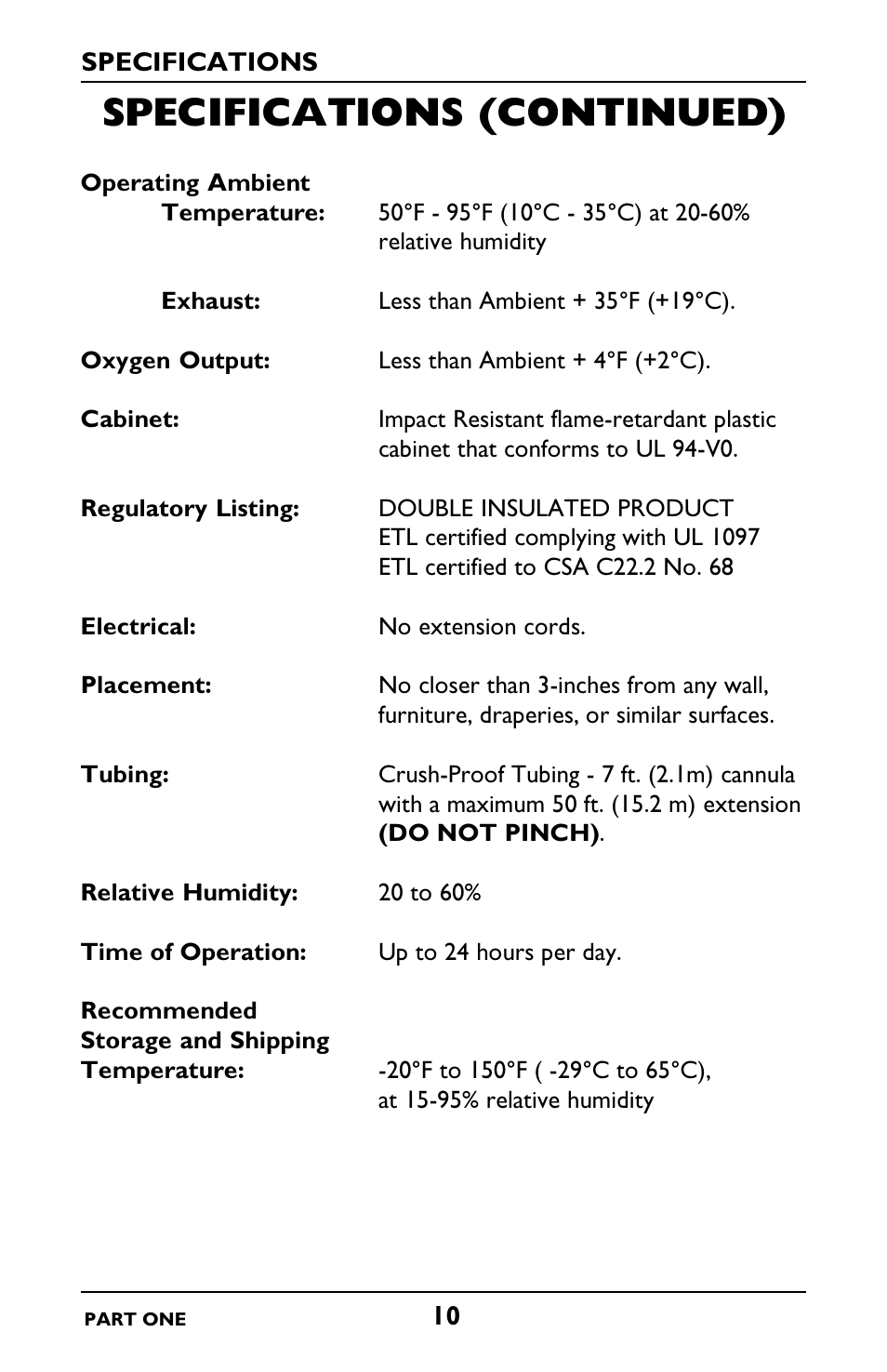 Specifications (continued) | Invacare IRC5LXO2 User Manual | Page 10 / 92