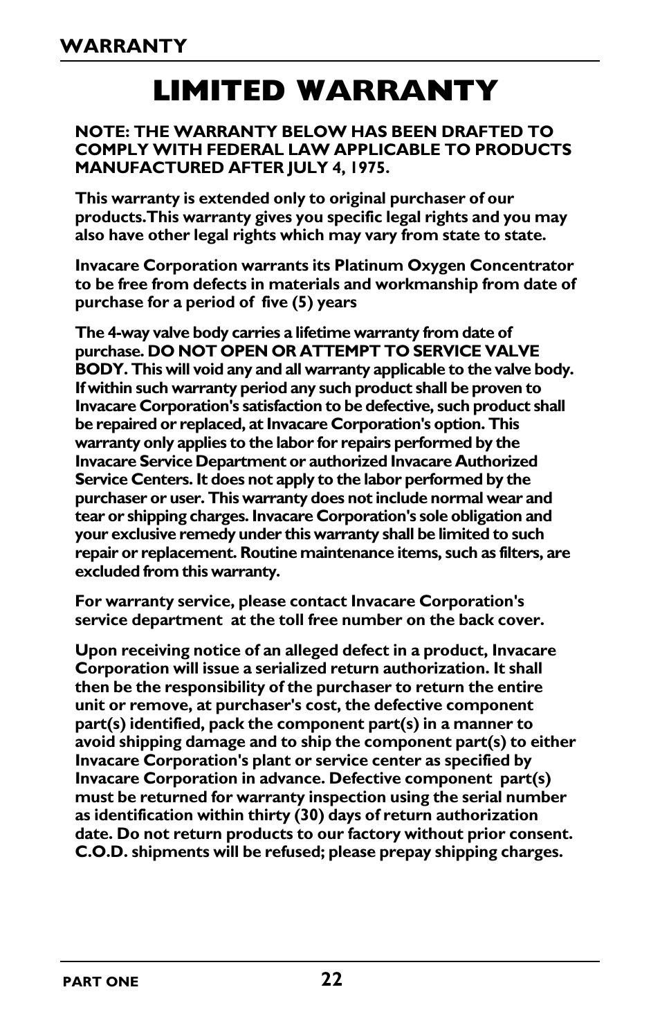 Limited warranty | Invacare IRC5LXO2 User Manual | Page 22 / 92
