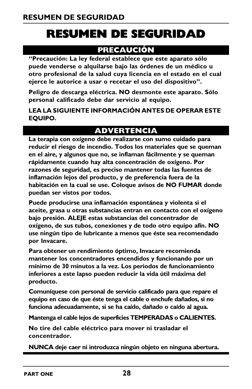 Resumen de seguridad | Invacare IRC5LXO2 User Manual | Page 28 / 92