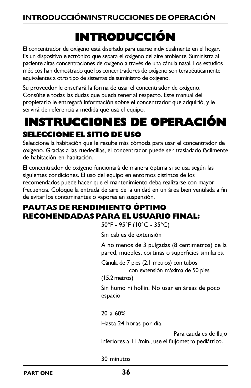 Introducción, Instrucciones de operación | Invacare IRC5LXO2 User Manual | Page 36 / 92