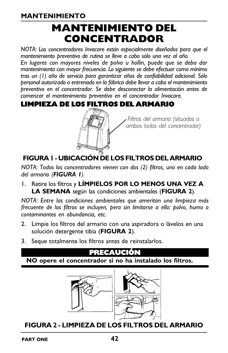 Mantenimiento del concentrador | Invacare IRC5LXO2 User Manual | Page 42 / 92