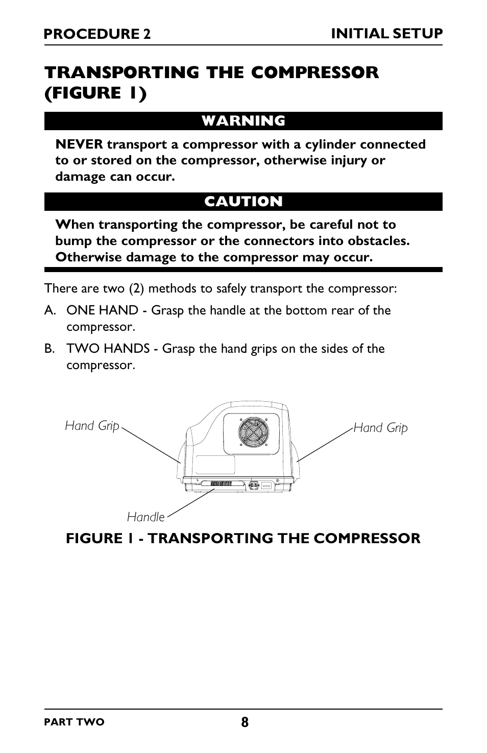 Transporting the compressor (figure 1) | Invacare IRC5LXO2 User Manual | Page 56 / 92