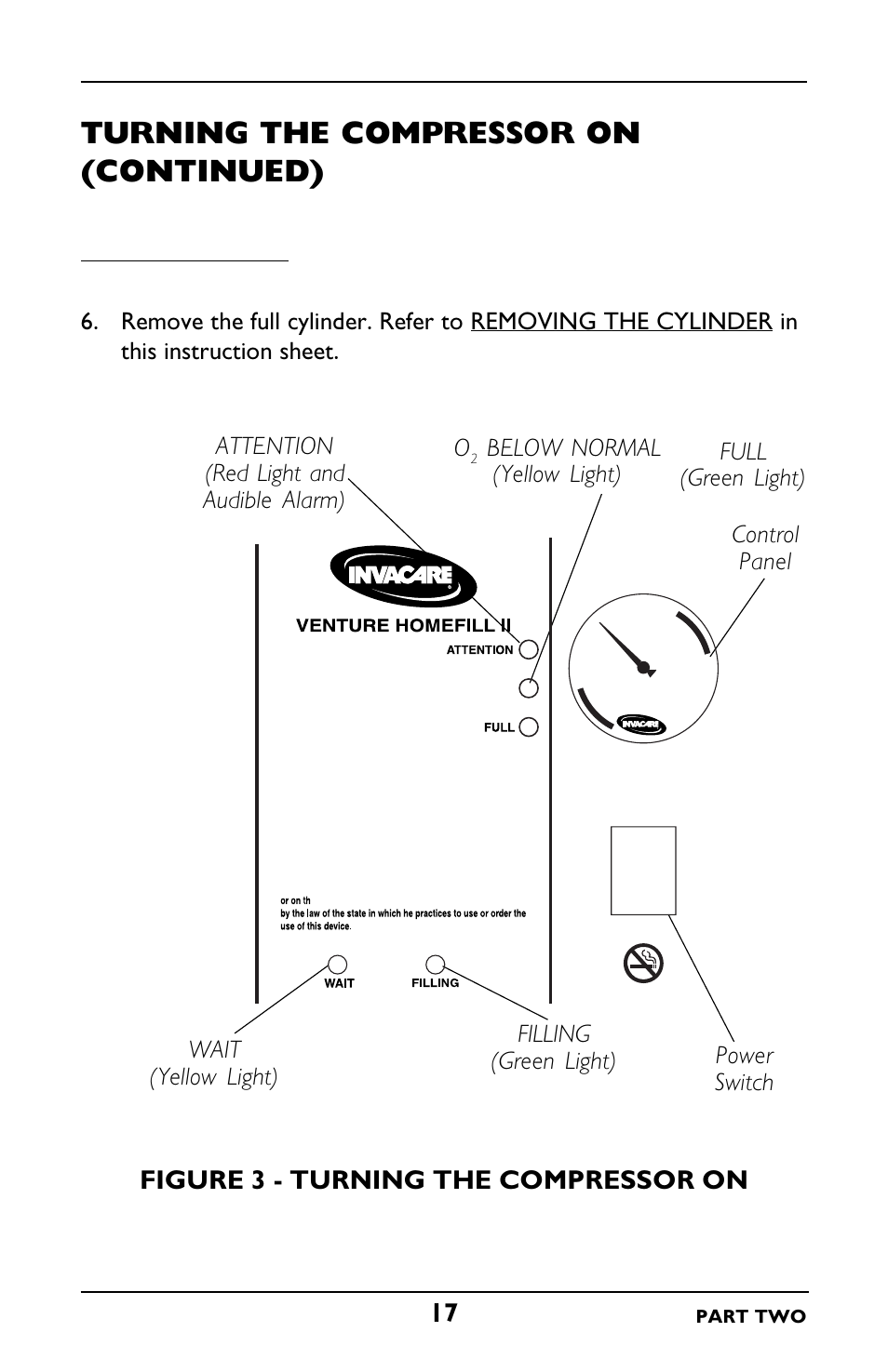 Turning the compressor on (continued), Figure 3 - turning the compressor on | Invacare IRC5LXO2 User Manual | Page 65 / 92