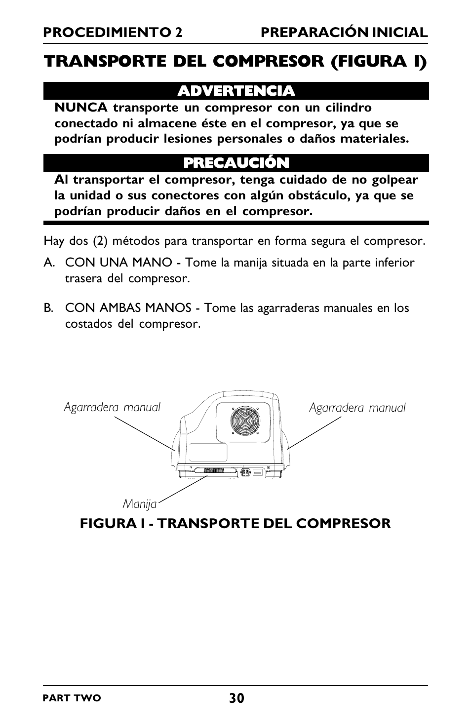 Transporte del compresor (figura i) | Invacare IRC5LXO2 User Manual | Page 78 / 92