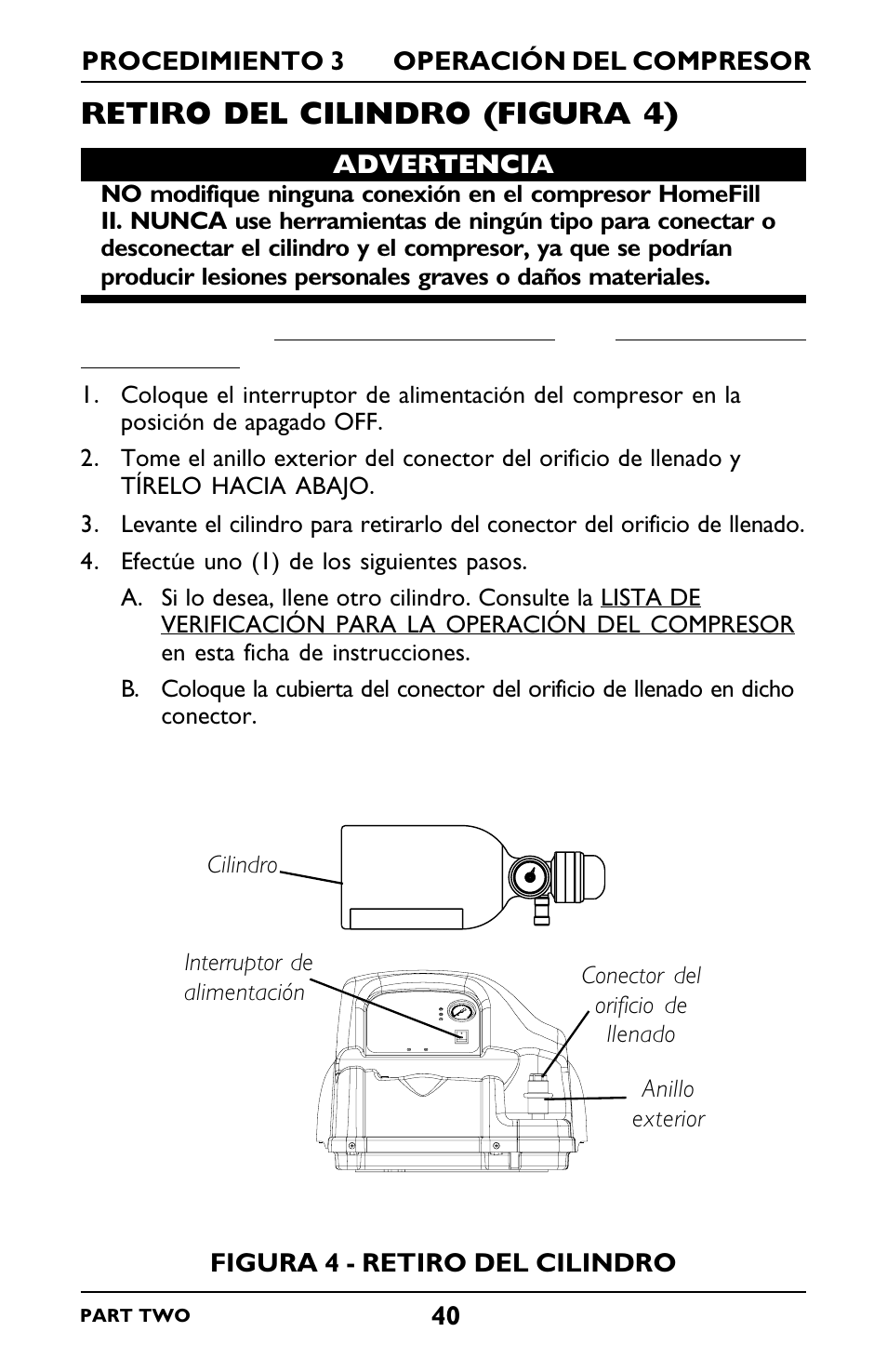 Retiro del cilindro (figura 4) | Invacare IRC5LXO2 User Manual | Page 88 / 92