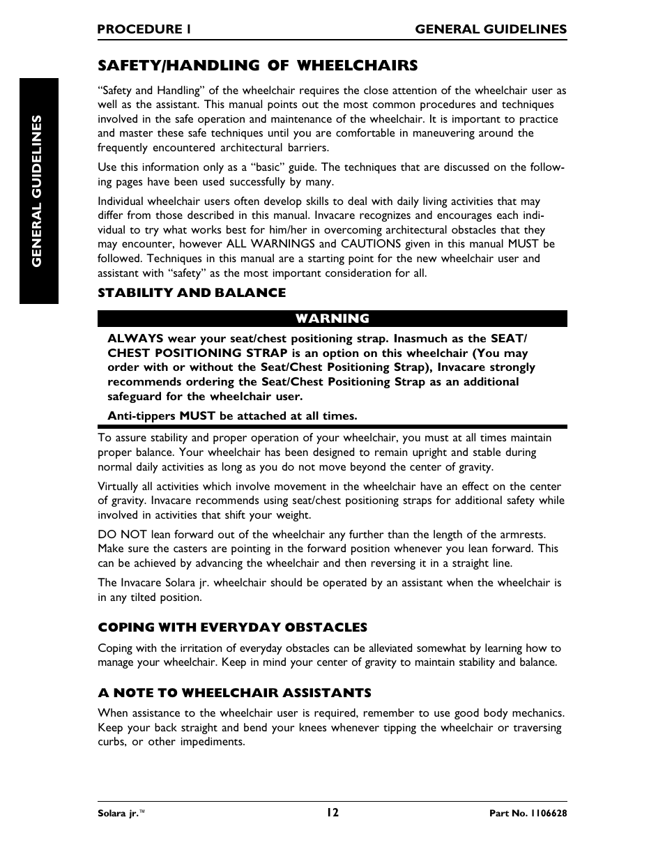 Safety/handling of wheelchairs | Invacare Solara Jr. 1106628 User Manual | Page 12 / 60