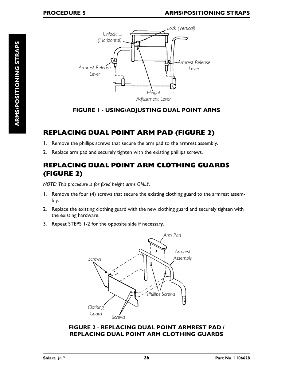 Replacing dual point arm pad (figure 2) | Invacare Solara Jr. 1106628 User Manual | Page 26 / 60