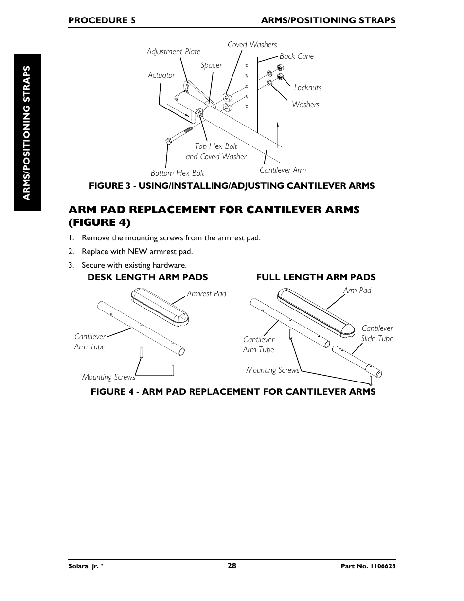Arm pad replacement for cantilever arms (figure 4) | Invacare Solara Jr. 1106628 User Manual | Page 28 / 60