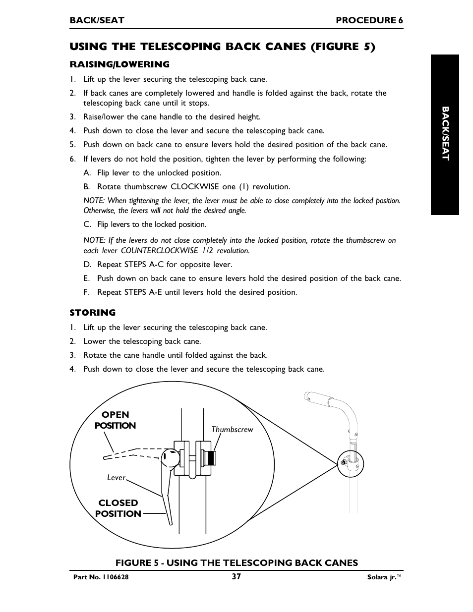 Using the telescoping back canes (figure 5) | Invacare Solara Jr. 1106628 User Manual | Page 37 / 60