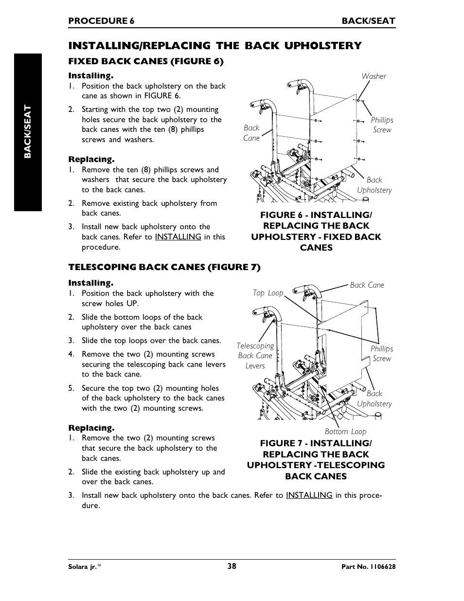 Installing/replacing the back upholstery | Invacare Solara Jr. 1106628 User Manual | Page 38 / 60