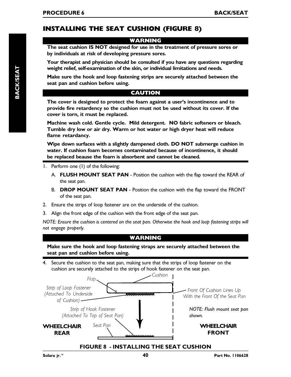 Installing the seat cushion (figure 8) | Invacare Solara Jr. 1106628 User Manual | Page 40 / 60