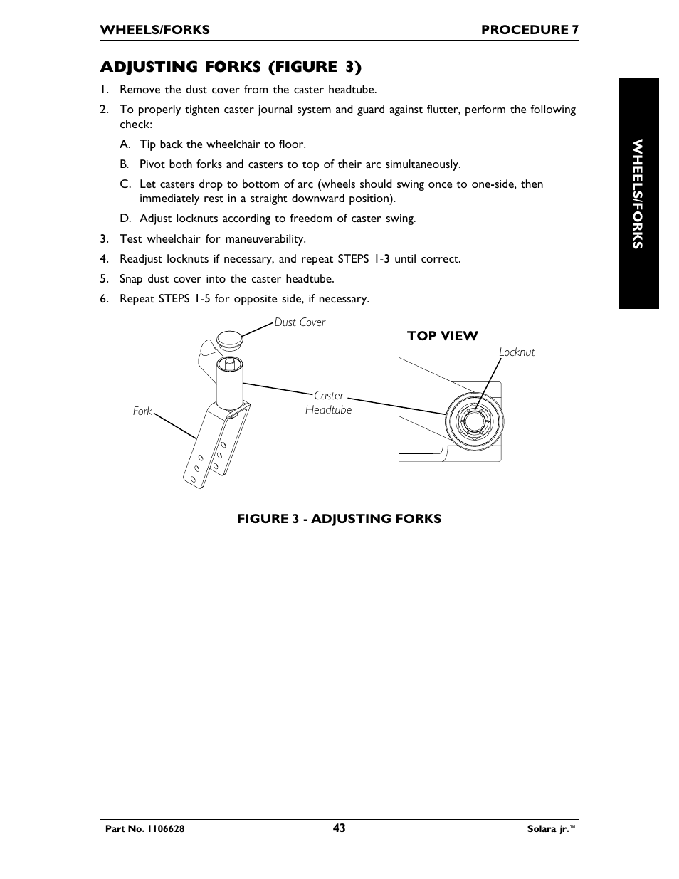 Adjusting forks (figure 3) | Invacare Solara Jr. 1106628 User Manual | Page 43 / 60