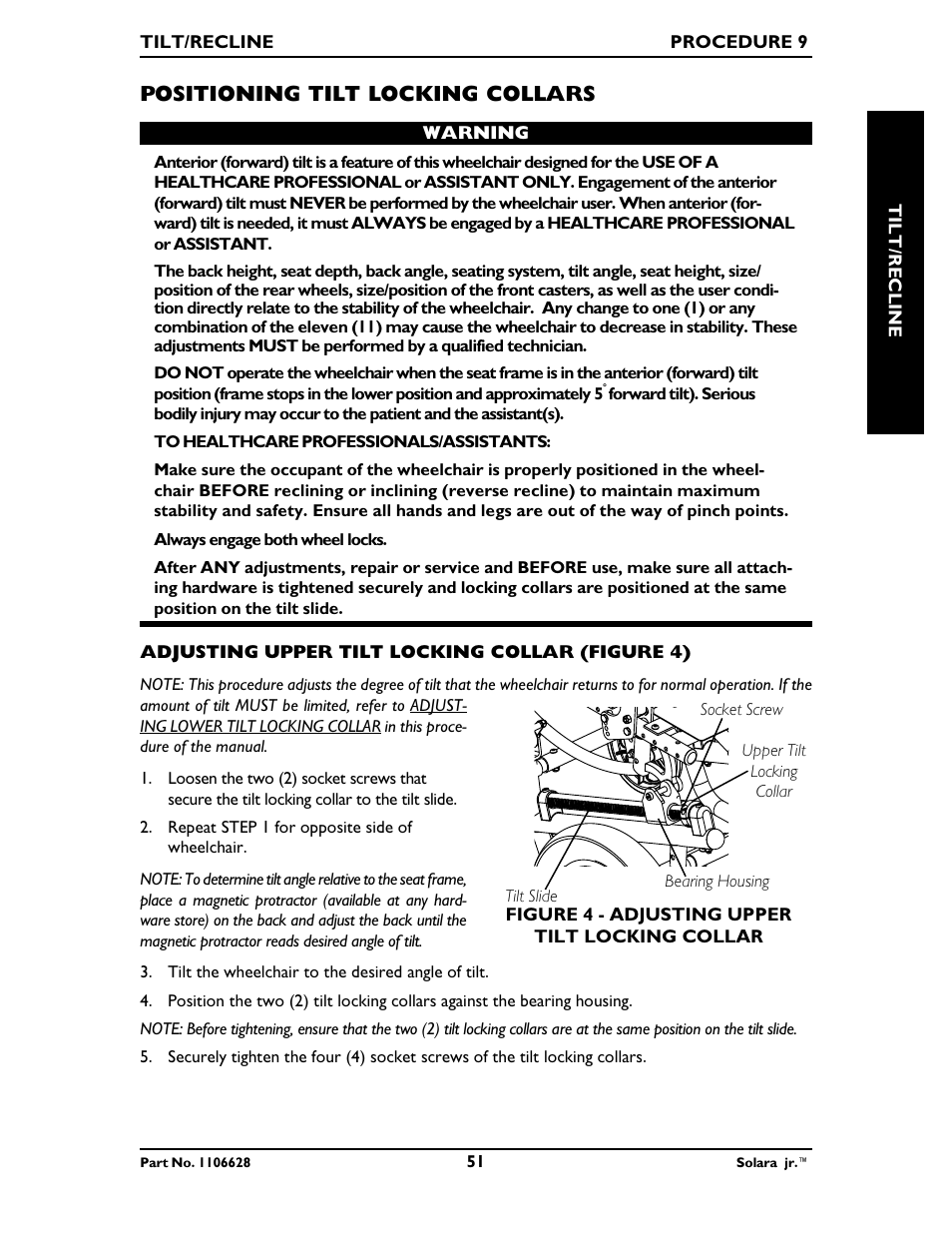Positioning tilt locking collars | Invacare Solara Jr. 1106628 User Manual | Page 51 / 60