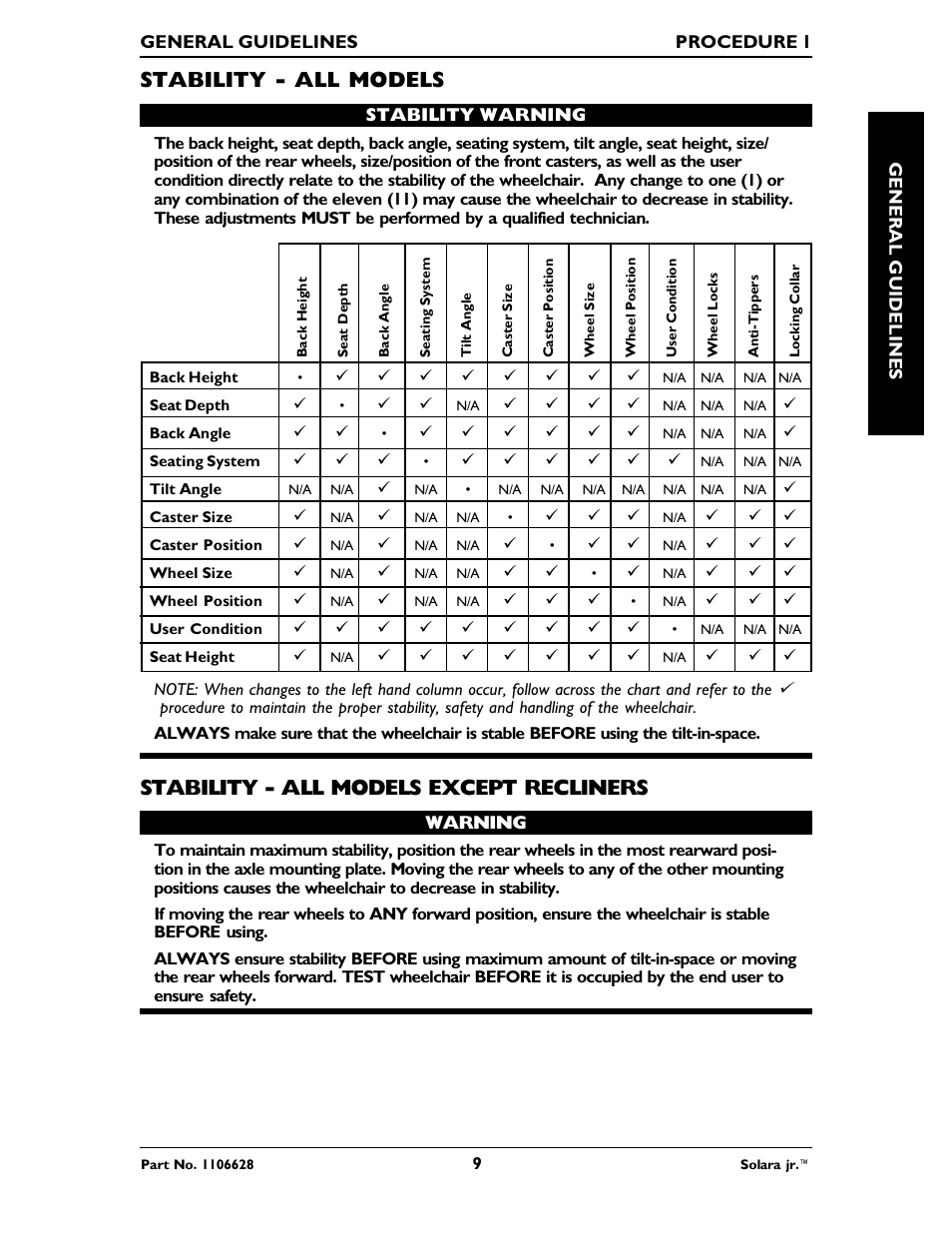 Stability - all models except recliners, Stability - all models | Invacare Solara Jr. 1106628 User Manual | Page 9 / 60