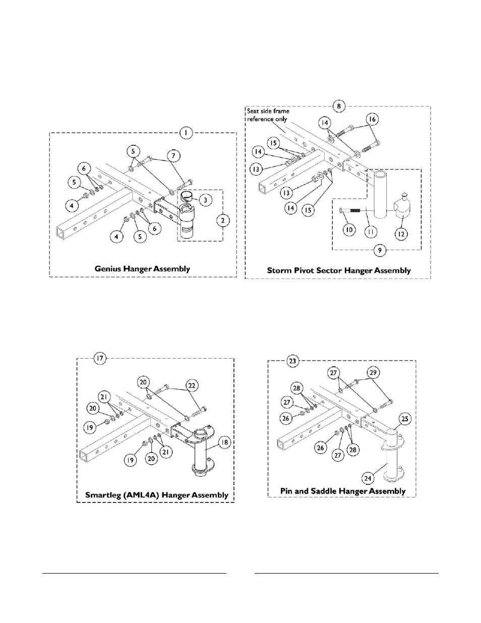 Front rigging hanger assembly | Invacare Basic Tilt User Manual | Page 105 / 161