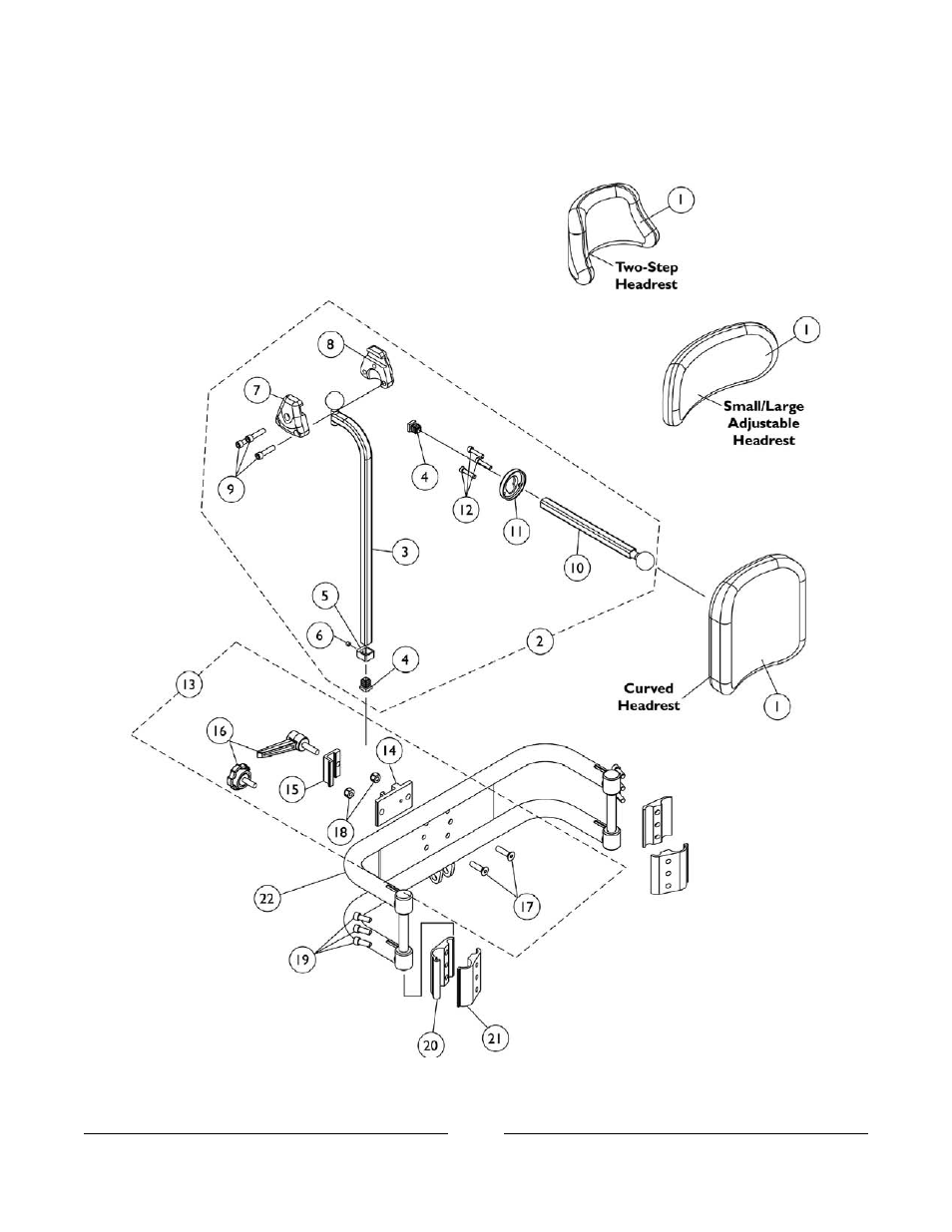 Headrest support assembly | Invacare Basic Tilt User Manual | Page 132 / 161