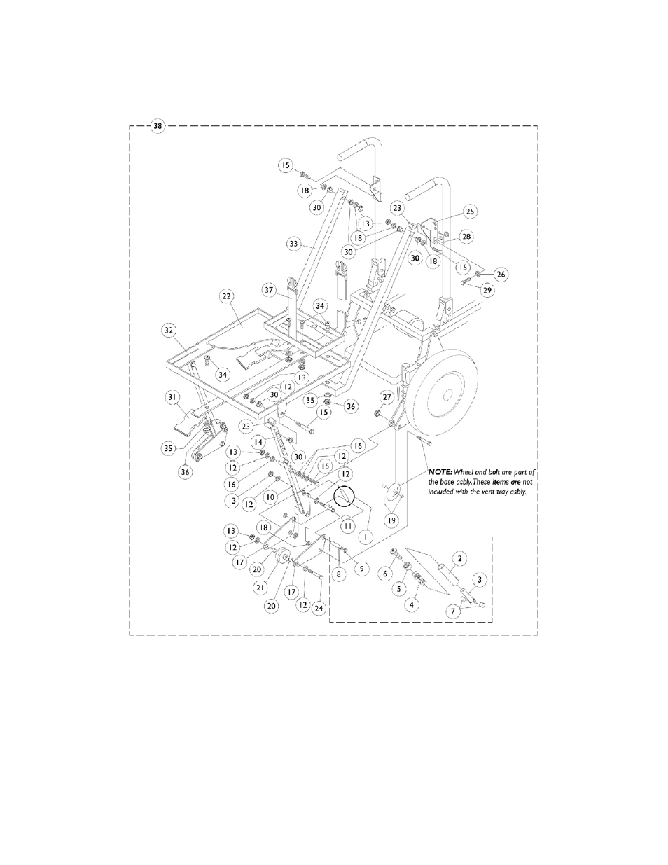 Vent tray assembly (before 5/1/96) | Invacare Basic Tilt User Manual | Page 142 / 161